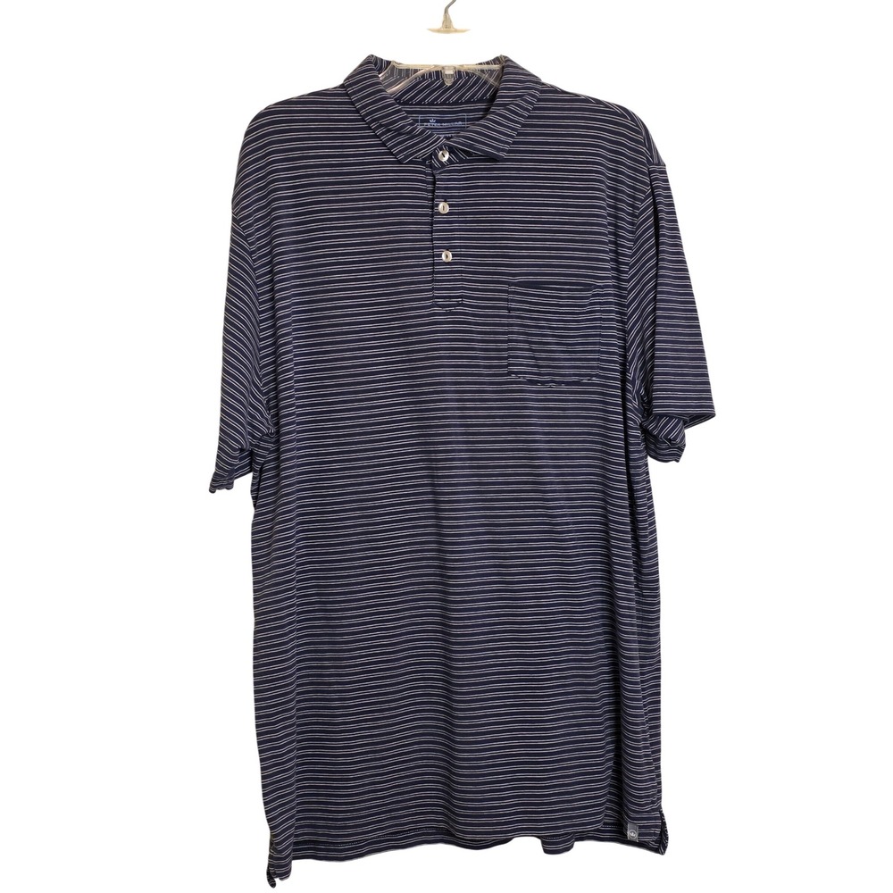 Peter Millar Mens Large Polo Shirt‎ Large Blue Striped Short Sleeve Golf Casual
